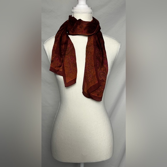 Jones New York Accessories - JONES NEW YORK‎ 100% Silk Red Paisley Lightweight Preppy Scarf